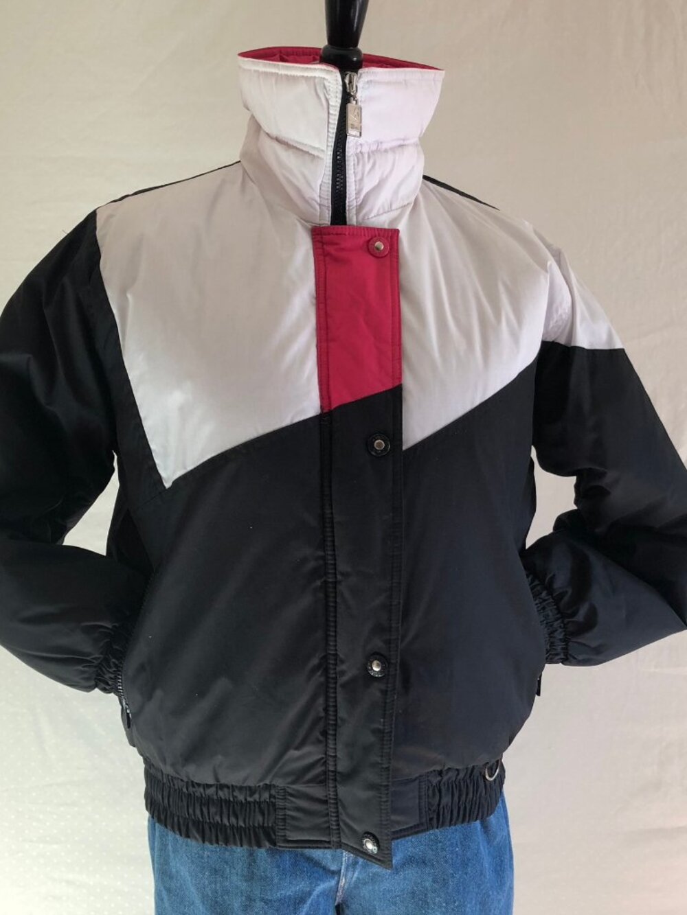 Vintage 90s Ski Lion Black Color Block Puffer Coat Size M